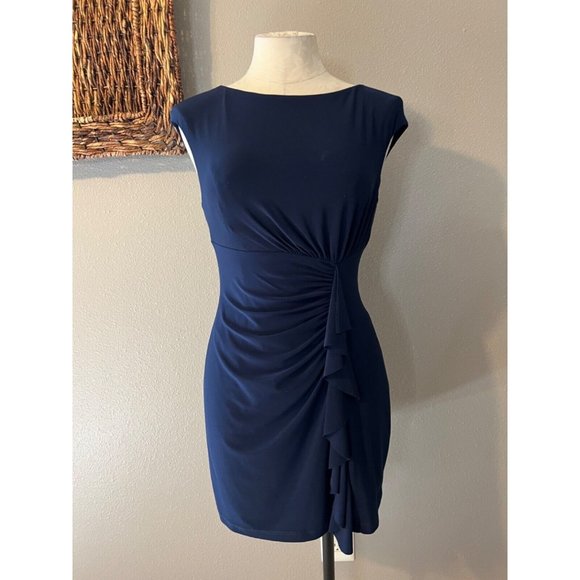 American Living Dresses & Skirts - American Living Ralph Lauren Dress 6 Navy Blue Sheath Ruffle Washable